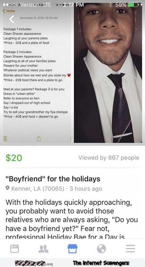 Rent a boyfriend for the holidays humor @PMSLweb.com