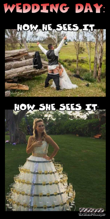 Wedding day how he sees it versus how she sees it humor