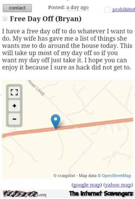 Funny free day off offer on Craigslist