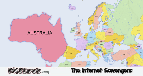 Size of Australia compared to Europe @PMSLweb.com