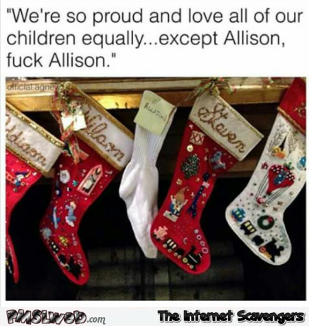 When one child is loved less than the others funny Christmas meme @PMSLweb.com