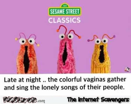 Colorful vaginas on Sesame Street adult humor @PMSLweb.com