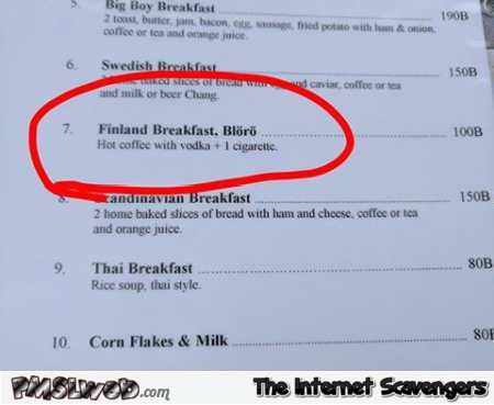 Finland breakfast funny menu – TGIF LOL pictures @PMSLweb.com