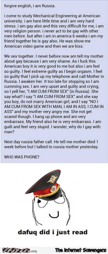 Russian WTF story adult humor – Funny Tuesday memes and pictures @PMSLweb.com