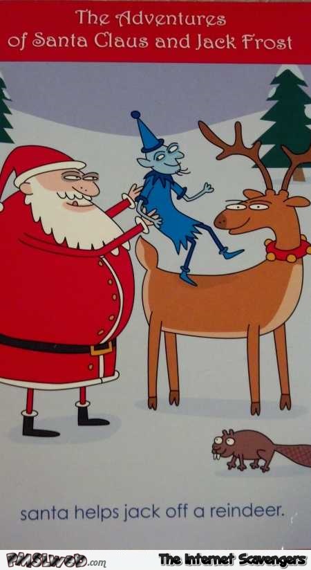 Santa helps Jack off a reindeer funny cartoon @PMSLweb.com