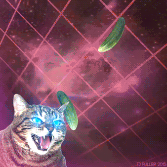 Funny laser eyes cat blasts cucumbers animation @PMSLweb.com