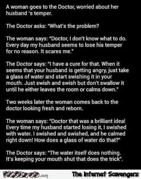 A woman goes to the doctor worried about her husband’s temper joke @PMSLweb.com