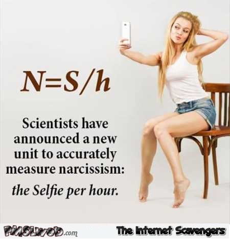 New measurement for narcissism the selfie per hour sarcastic humor @PMSLweb.com