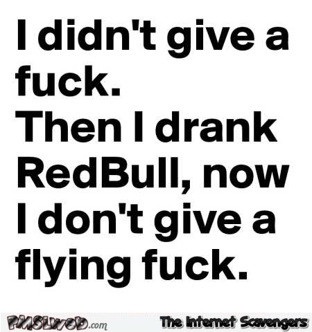 I didn�t give a fuck but then I drank redbull sarcastic humor @PMSLweb.com
