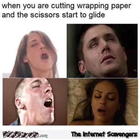 When you are cutting wrapping paper funny porn meme @PMSLweb.com