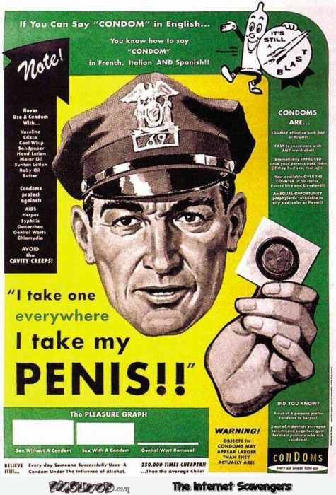 Funny vintage condom advertising poster