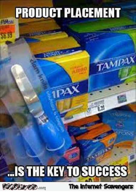 Funny Tampax product placement meme @PMSLweb.com