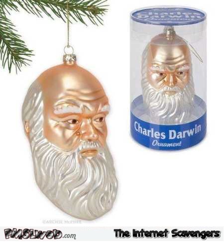 Funny Charles Darwin Christmas ornament @PMSLweb.com