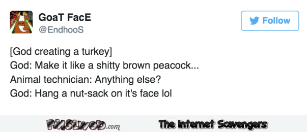 When God created the turkey funny tweet @PMSLweb.com