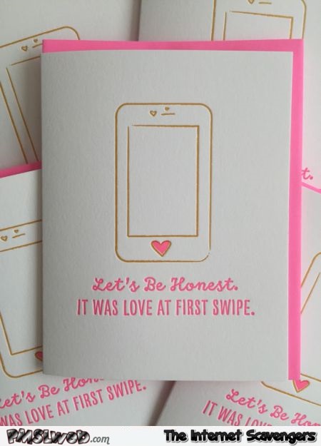 It was love at first swipe funny Valentines day card @PMSLweb.com