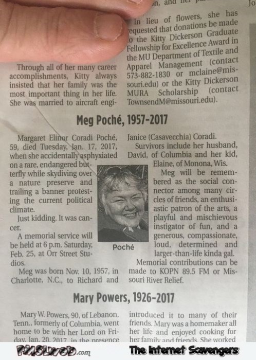 Hilarious news obituary