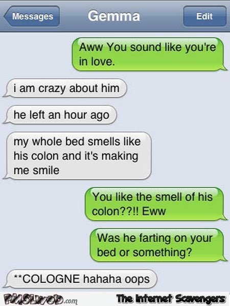 My whole bed smells like colon funny text message fail @PMSLweb.com