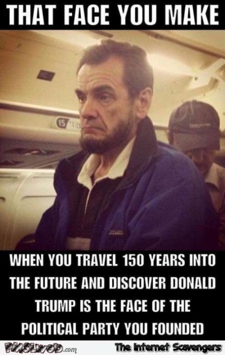 Abraham Lincoln travels 150 years into the future funny meme