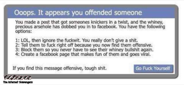 It appears you offended someone funny sarcastic Facebook notification @PMSLweb.com
