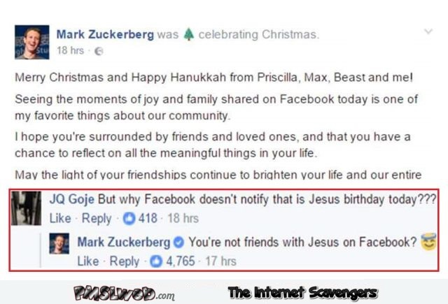 You are not friends with Jesus funny Zuckerberg reply