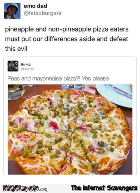 Pineapple pizza haters let's put our differences aside funny tweet @PMSLweb.com