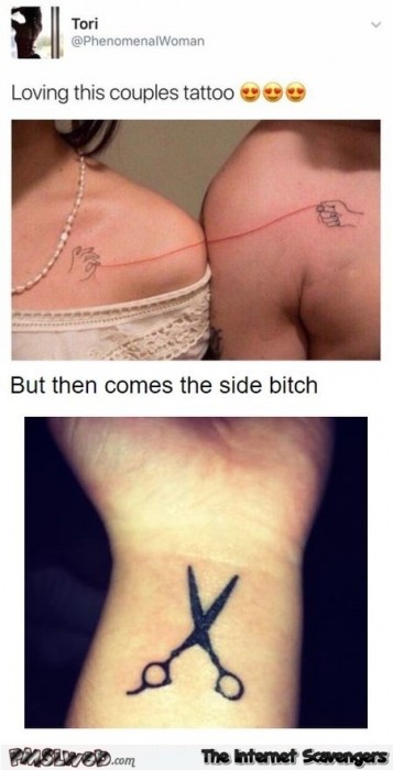 Couple tattoos and the side bitch funny meme