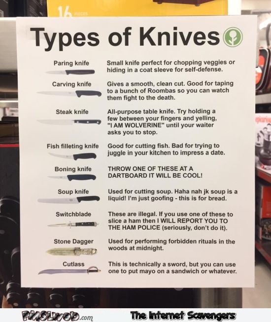 Funny types of knives guide @PMSLweb.com
