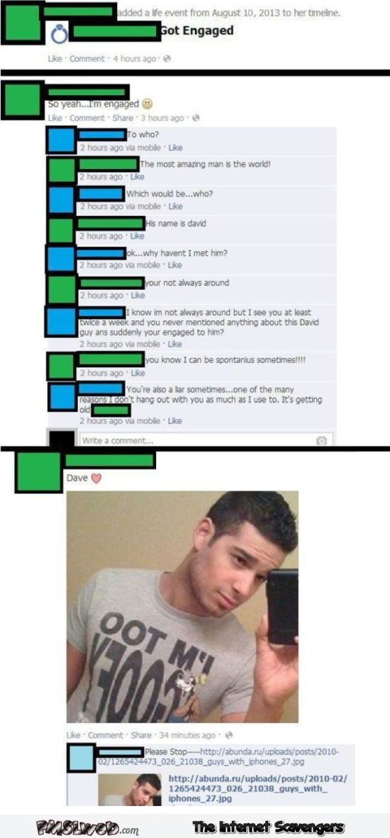 Busted lying about getting engaged funny Facebook fail @PMSLweb.com