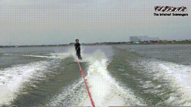 Fish knocks water skier in the balls funny gif
