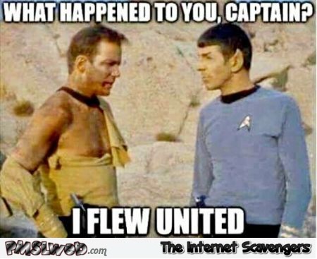 Captain Kirk flew united funny meme - Funny Wednesday memes @PMSLweb.com