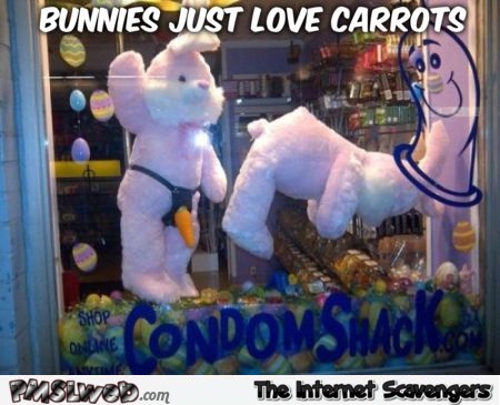 Condom shop celebrating Easter adult humor @PMSLweb.com