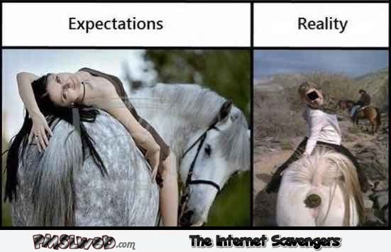 Posing on a horse expectations versus reality humor @PMSLweb.com