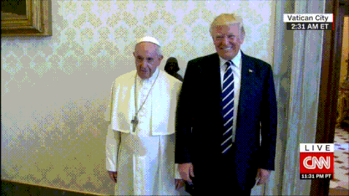 Trump trying to grab the pope's hand funny gif @PMSLweb.com