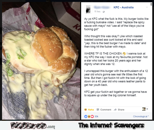 Too much mayo naughty Facebook post to Aussie KFC @PMSLweb.com