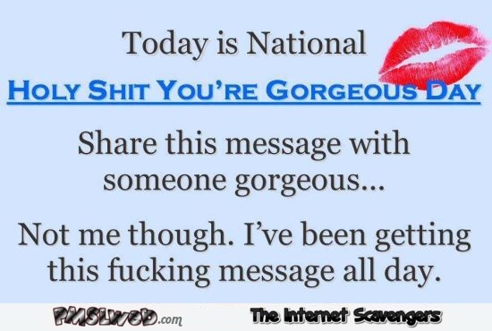 Today is national you're gorgeous day sarcastic humor @PMSLweb.com