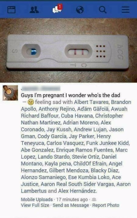 I'm pregnant and don't know who the dad is funny Facebook fail @PMSLweb.com