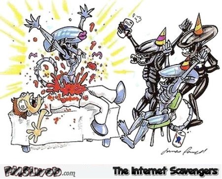 Surprise Alien birthday funny cartoon @PMSLweb.com