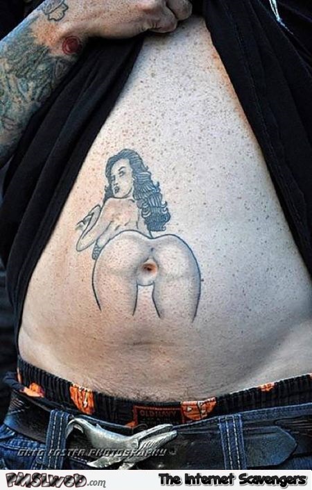 Funny nude woman belly button tattoo @PMSLweb.com