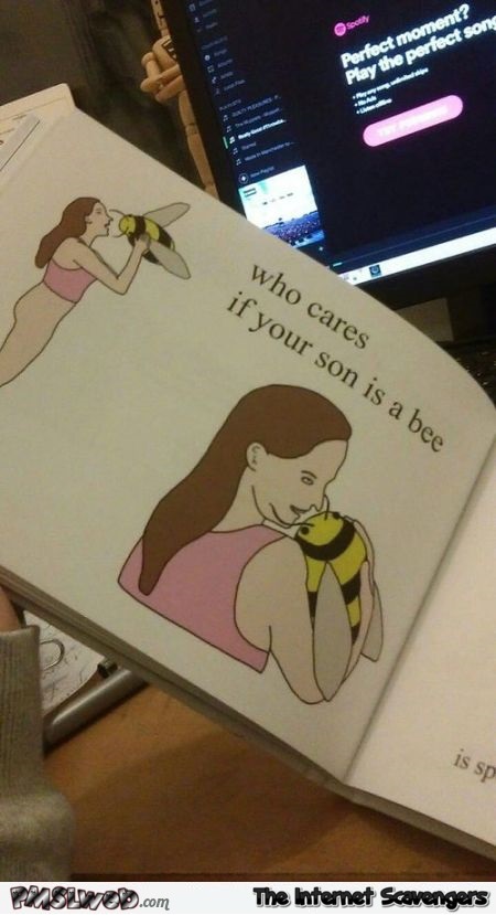 Who cares if your son is a bee funny book page - Wacky Tuesday funnies @PMSLweb.com