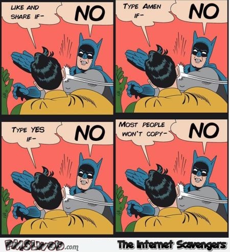 Funny Batman social media like and share comic @PMSLweb.com