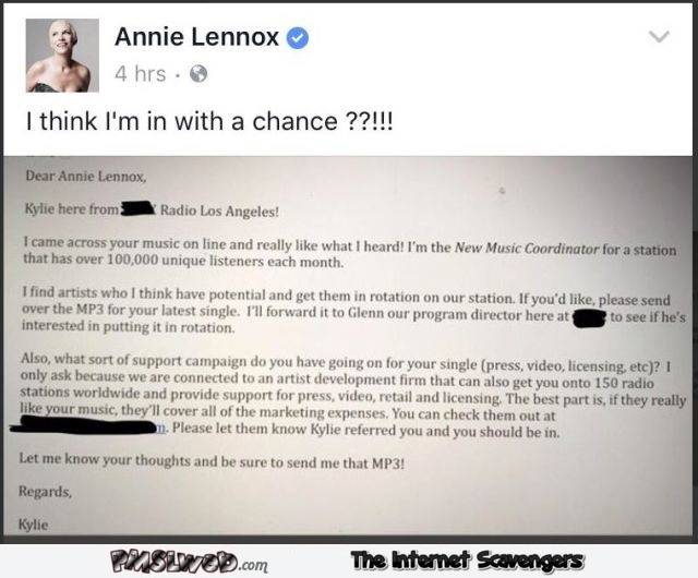 Annie Lennox gets lucky funny fail @PMSLweb.com
