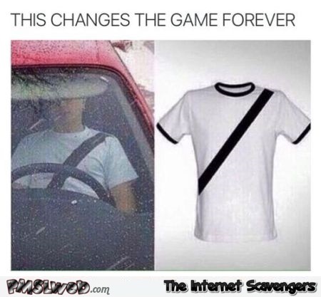 Fake seat belt t-shirt meme @PMSLweb.com