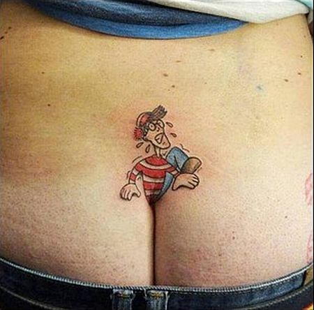 Funny buttcrack waldo tattoo - Very funny pics and memes @PMSLweb.com