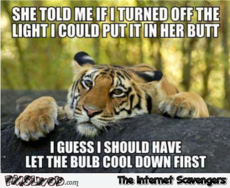 She told me if I turned off the light I could put it in her butt funny adult meme @PMSLweb.com