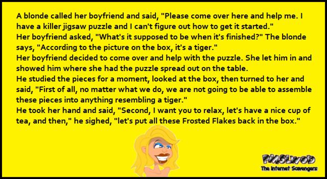 Funny blonde jigsaw puzzle joke @PMSLweb.com