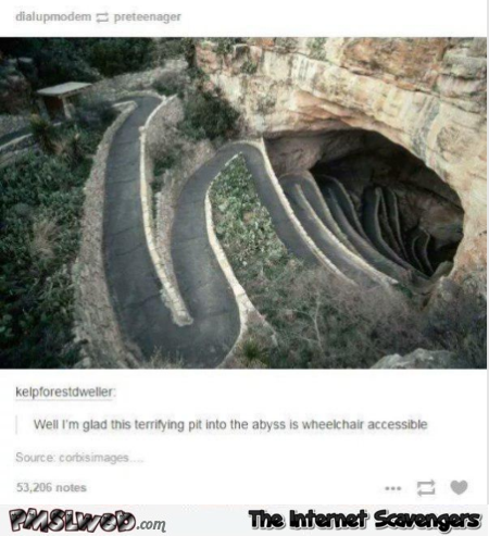 This pit into the abyss is wheelchair accessible funny Tumblr comment @PMSLweb.com