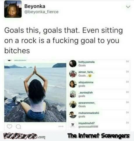 Even sitting on a rock is a goal to bitches social media humor @PMSLweb.com