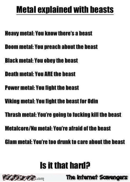 Metal explained with beasts humor @PMSLweb.com