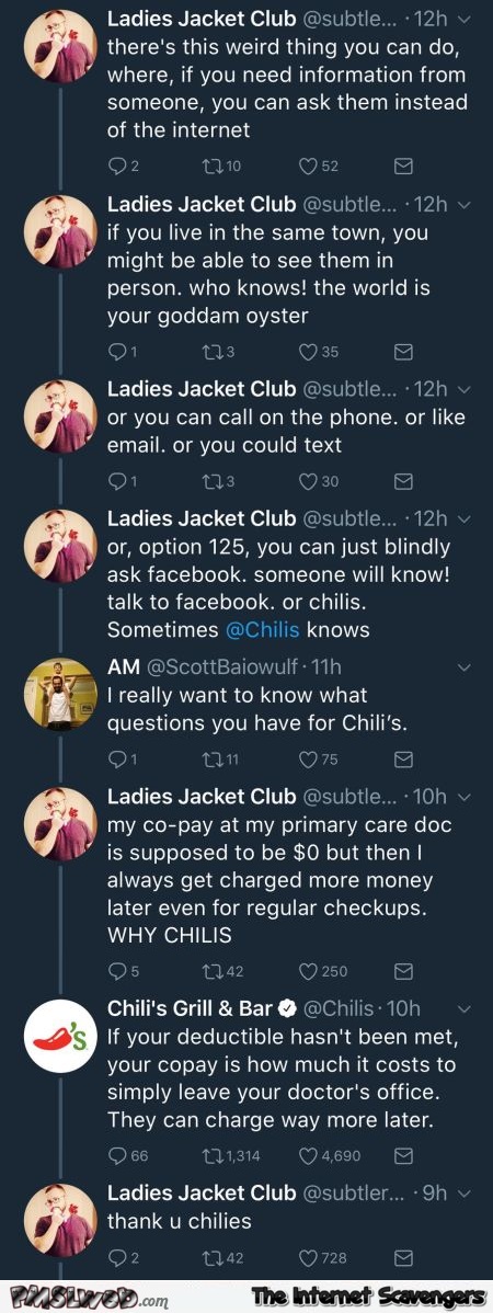 Ask Chili's a question Twitter humor - Daily lolz @PMSLweb.com