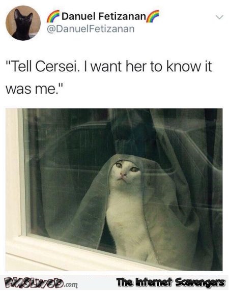 Tell Cersei. I want her to know it was me funny Game of Thrones cat meme @PMSLweb.com